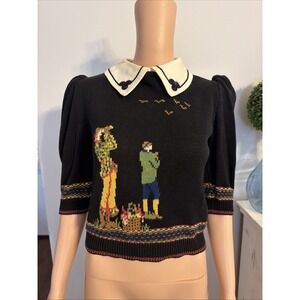 Cullinane Petites S Vintage Hand Knitted Outdoor Theme Sweater Removable Collar